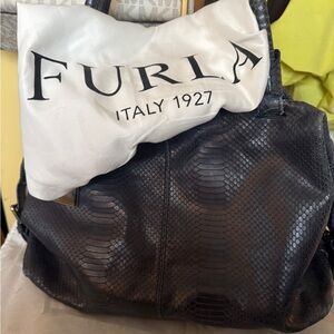 Furla Black Crocodile Embossed Shoulder Bag w/Branded Dust Bag EUC